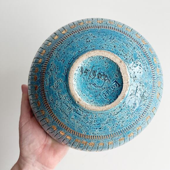 Vintage Bitossi Aldo Londi Safety Pin Design Rimini Blue Gold Ashtray Catchall - Picture 5 of 5